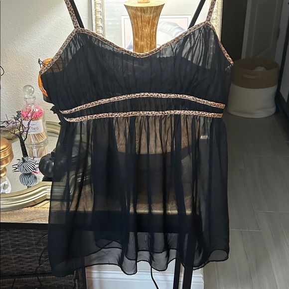 Victoria's Secret Black Sheer Camisole with Leopard Trim - Picture 1 of 10
